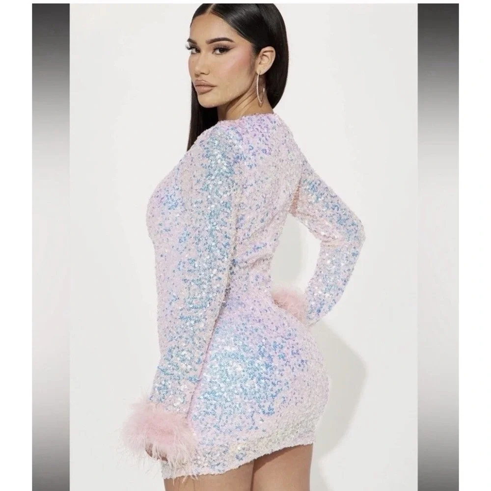 New‎ Fashion Nova Sheri Sequin Pink Mini Dress Size XL